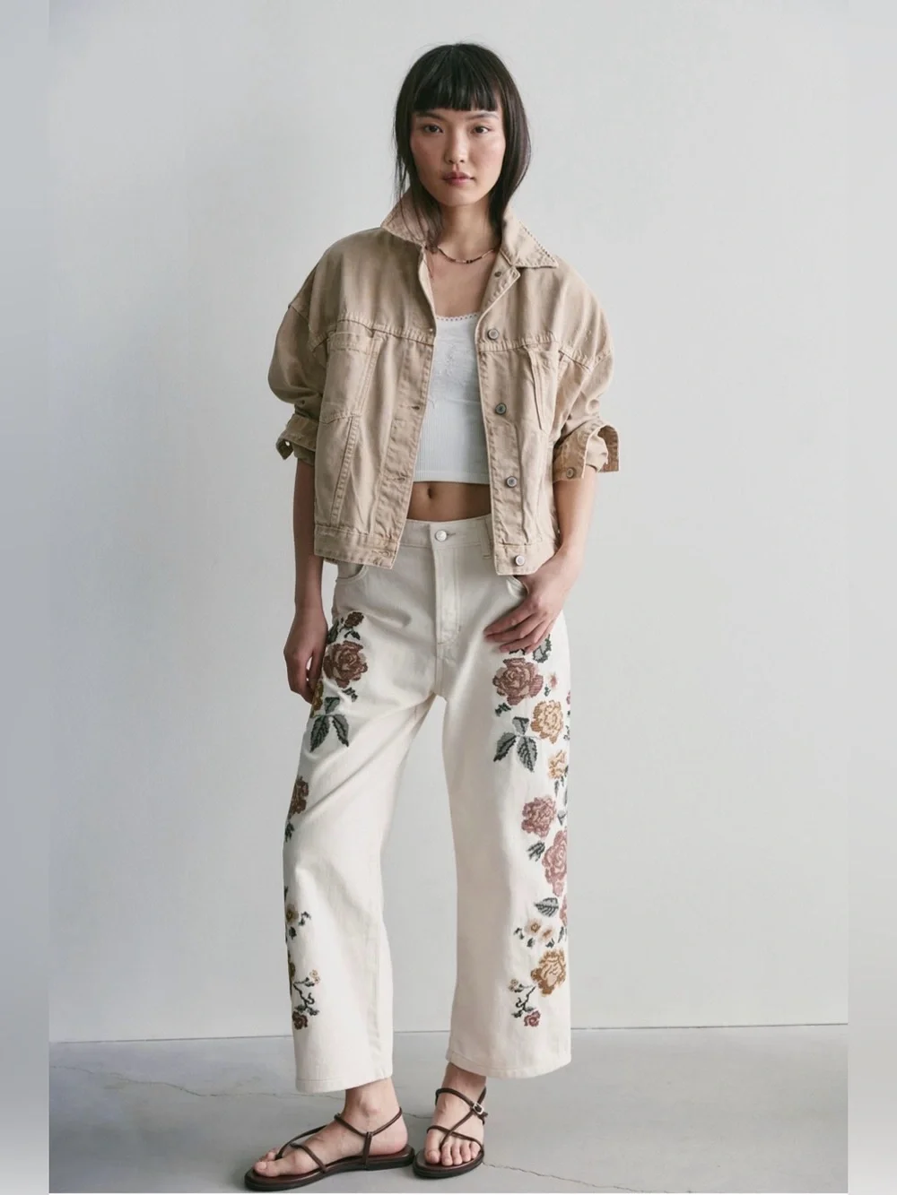 268$ We The Free Willow Cross Stitch Embroidered Jeans